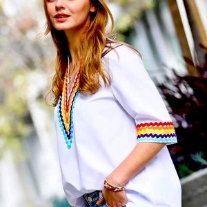 NWT Mazik Vneck Rick-Rack Trim Blouse